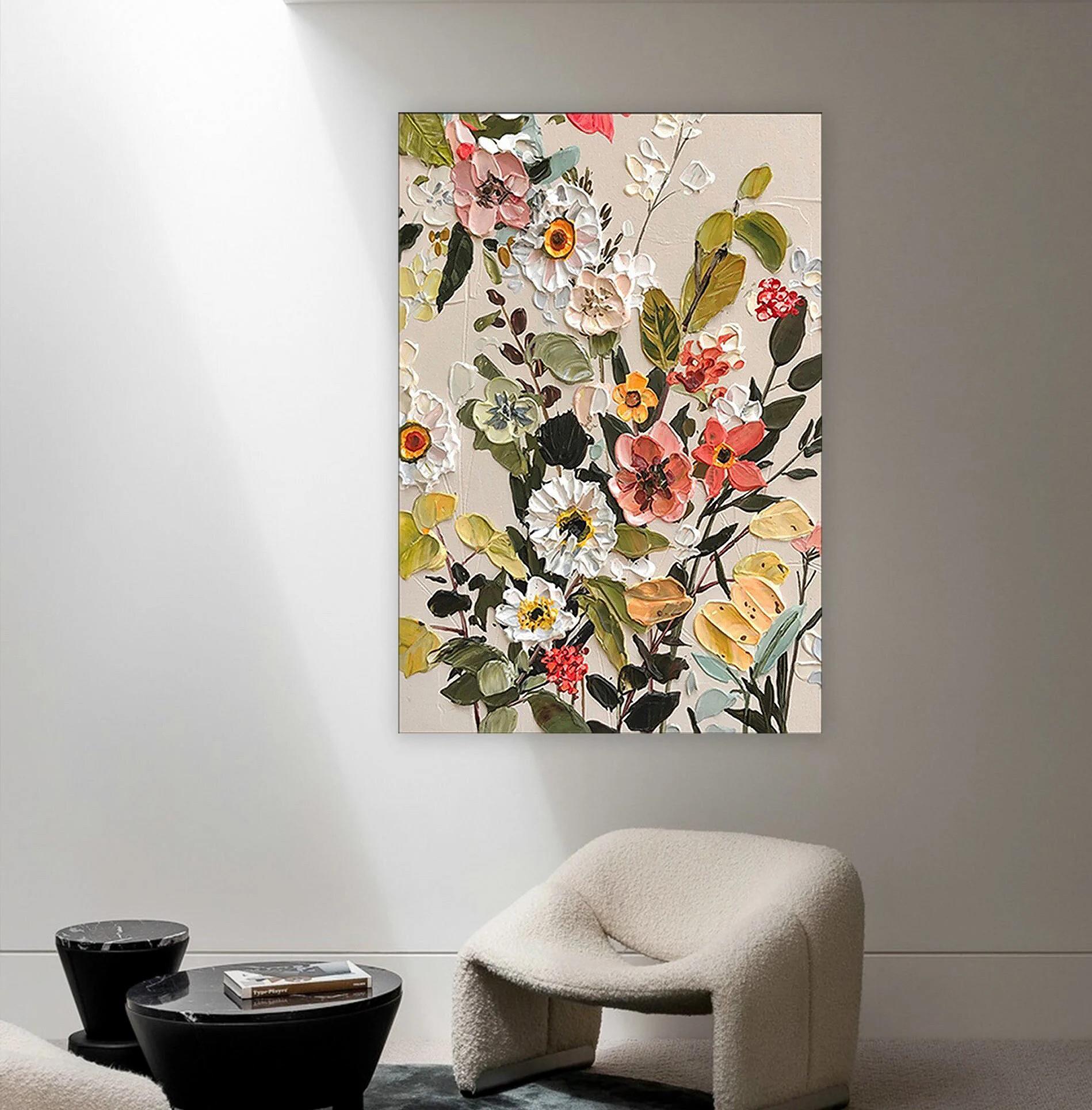 Fleur épanouie abstraite par texture de décor de mur de couteau à palette Peintures à l'huile